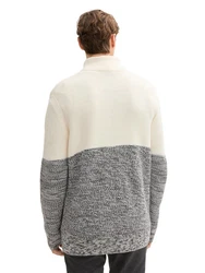 TOM TAILOR Denim Strickpullover Grau/Hellgrau/Weiß