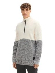 TOM TAILOR Denim Strickpullover Grau/Hellgrau/Weiß