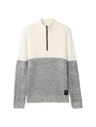 TOM TAILOR Denim Strickpullover Grau/Hellgrau/Weiß