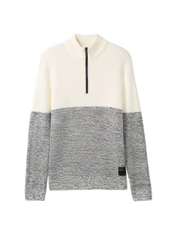 TOM TAILOR Denim Strickpullover Grau/Hellgrau/Weiß