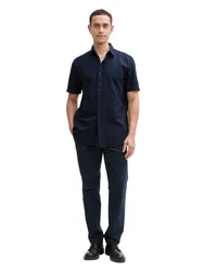 TOM TAILOR Kurzarmhemd Fitted Dunkelblau/Blau/Hellblau