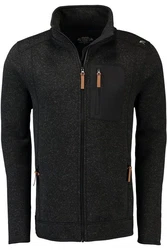 OS-Trachten Strickfleecejacke Nucku Outdoorjacke mit Stehkragen und Brusttasche Dunkelgrau/Schwarz/Grau