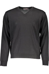 Strickpullover Eleganter Herrenpulli Schwarz mit V-Ausschnitt und dezentem Logo