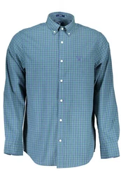 Langarmhemd Herrenhemd Blau, Regular Fit, Button-Down-Kragen & Logo
