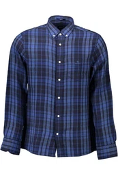 Langarmhemd Herren Langarmshirt Blau: Regular Fit mit Button-Down-Kragen