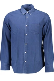 Langarmhemd Herren Langarmhemd Blau Regular Fit mit Button-Down-Kragen