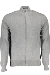 Strickpullover Herren Strickjacke Grau mit Reiverschluss & Stickerei aus Recyclingf