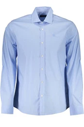 Langarmhemd Elegantes Herrenhemd Blau mit Italienischem Kragen und 1-Knopf-Mansche