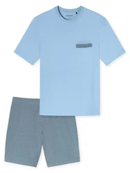 Schiesser Shorty Comfort Nightwear Blau/Grau/Hellblau