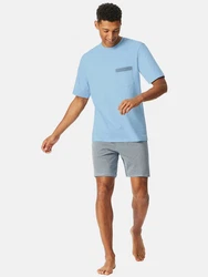 Schiesser Shorty Comfort Nightwear Blau/Grau/Hellblau