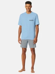 Schiesser Shorty Comfort Nightwear Blau/Grau/Hellblau