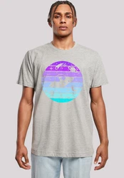 F4NT4STIC T-Shirt Retro Alien Weltraum Sonnenuntergang Grau/Orange/Fliederfarben/Hellgrau
