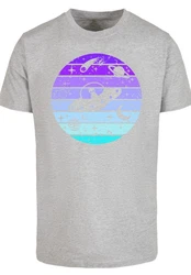 F4NT4STIC T-Shirt Retro Alien Weltraum Sonnenuntergang Grau/Orange/Fliederfarben/Hellgrau