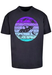 F4NT4STIC T-Shirt Retro Alien Weltraum Sonnenuntergang Lila/Dunkelblau