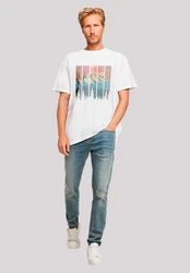 F4NT4STIC T-Shirt Berg Sonnenuntergang Retro Türkis/Weiß/Braun/Fliederfarben/Mischfarben