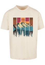 F4NT4STIC T-Shirt Berg Sonnenuntergang Retro Türkis/Khaki/Braun/Beige