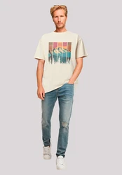 F4NT4STIC T-Shirt Berg Sonnenuntergang Retro Türkis/Khaki/Braun/Beige