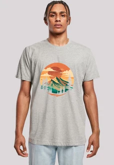 F4NT4STIC T-Shirt Sonnenuntergang Berglandschaft Orange/Hellgrau/Beige/Grau