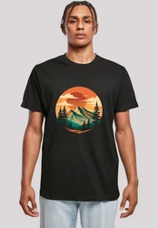 F4NT4STIC T-Shirt Sonnenuntergang Berglandschaft Türkis/Grün/Orange/Dunkelgrün/Schwarz/Braun