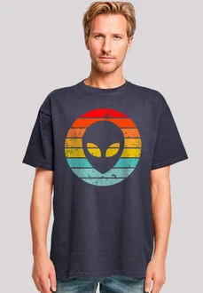 F4NT4STIC T-Shirt Alien Retro Sonnenuntergang Mischfarben/Blau/Rot/Lila/Dunkelblau