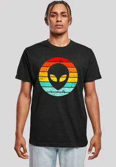 F4NT4STIC T-Shirt Alien Retro Sonnenuntergang Schwarz/Mischfarben/Grün/Braun
