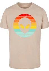 F4NT4STIC T-Shirt Alien Retro Sonnenuntergang Beige/Khaki/Gelb/Mischfarben/Creme