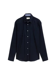 TOM TAILOR Langarmhemd Regular Fit Chambray Dunkelblau