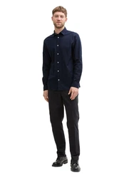 TOM TAILOR Langarmhemd Regular Fit Chambray Dunkelblau