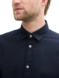 TOM TAILOR Langarmhemd Regular Fit Chambray Dunkelblau