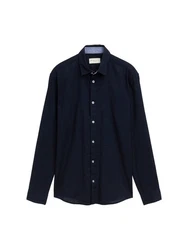 TOM TAILOR Langarmhemd Regular Fit Chambray Dunkelblau
