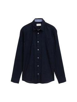 TOM TAILOR Langarmhemd Regular Fit Chambray Dunkelblau TOM TAILOR Langarmhemd Regular Fit Chambray Dunkelblau