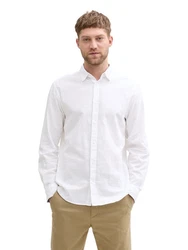 TOM TAILOR Langarmhemd Regular Fit Chambray Weiß