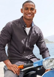 H.I.S Langarmhemd regular-fit Button-down-Kragen Dunkelgrau/Grau/Schwarz
