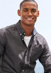 H.I.S Langarmhemd regular-fit Button-down-Kragen Dunkelgrau/Grau/Schwarz