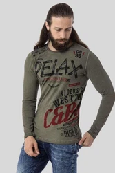 Cipo & Baxx T-Shirt Sweatshirts mit Print Dunkelgrün/Braun
