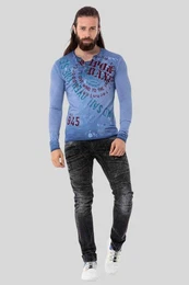 T-Shirt Sweatshirts mit Knopfleiste am Ausschnitt