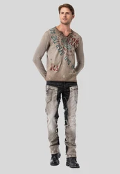Cipo & Baxx T-Shirt Sweatshirts mit Knopfleiste Khaki/Braun/Grau/Beige