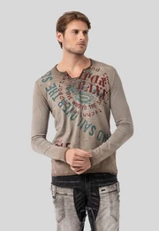 T-Shirt Sweatshirts mit Knopfleiste am Ausschnitt