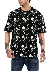RedBridge T-Shirt mit Totenkopf-Print Beige/Schwarz
