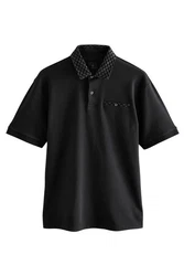 Next Polohemd mit elegantem Kragen Schwarz