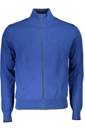 Strickpullover Herren-Cardigan aus Bio-Baumwolle: Blau, Hoher Kragen, Reiverschluss