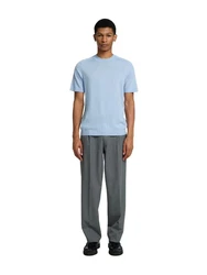 SELECTED HOMME T-Shirt SLHTRAY SS KNIT MERINO CREW Hellblau/Blau/Grau