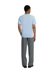 SELECTED HOMME T-Shirt SLHTRAY SS KNIT MERINO CREW Hellblau/Blau/Grau