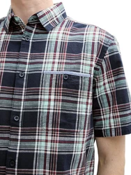 TOM TAILOR Kurzarmhemd CHECKED SLUBYARN SHIRT Hellblau/Rot