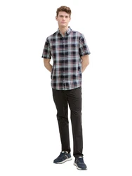 TOM TAILOR Kurzarmhemd CHECKED SLUBYARN SHIRT Hellblau/Rot