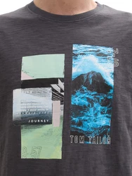 TOM TAILOR T-Shirt mit Front Print Grün/Schwarz/Grau