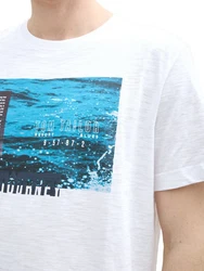 TOM TAILOR T-Shirt mit Front Print Weiß/Creme/Dunkelgrau