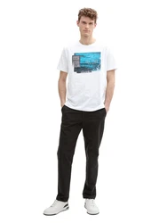 TOM TAILOR T-Shirt mit Front Print Weiß/Creme/Dunkelgrau