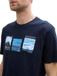 TOM TAILOR T-Shirt mit Front Print Dunkelblau/Blau/Hellblau