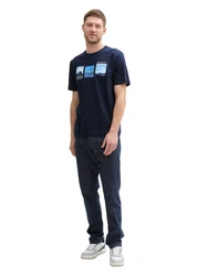 TOM TAILOR T-Shirt mit Front Print Dunkelblau/Blau/Hellblau